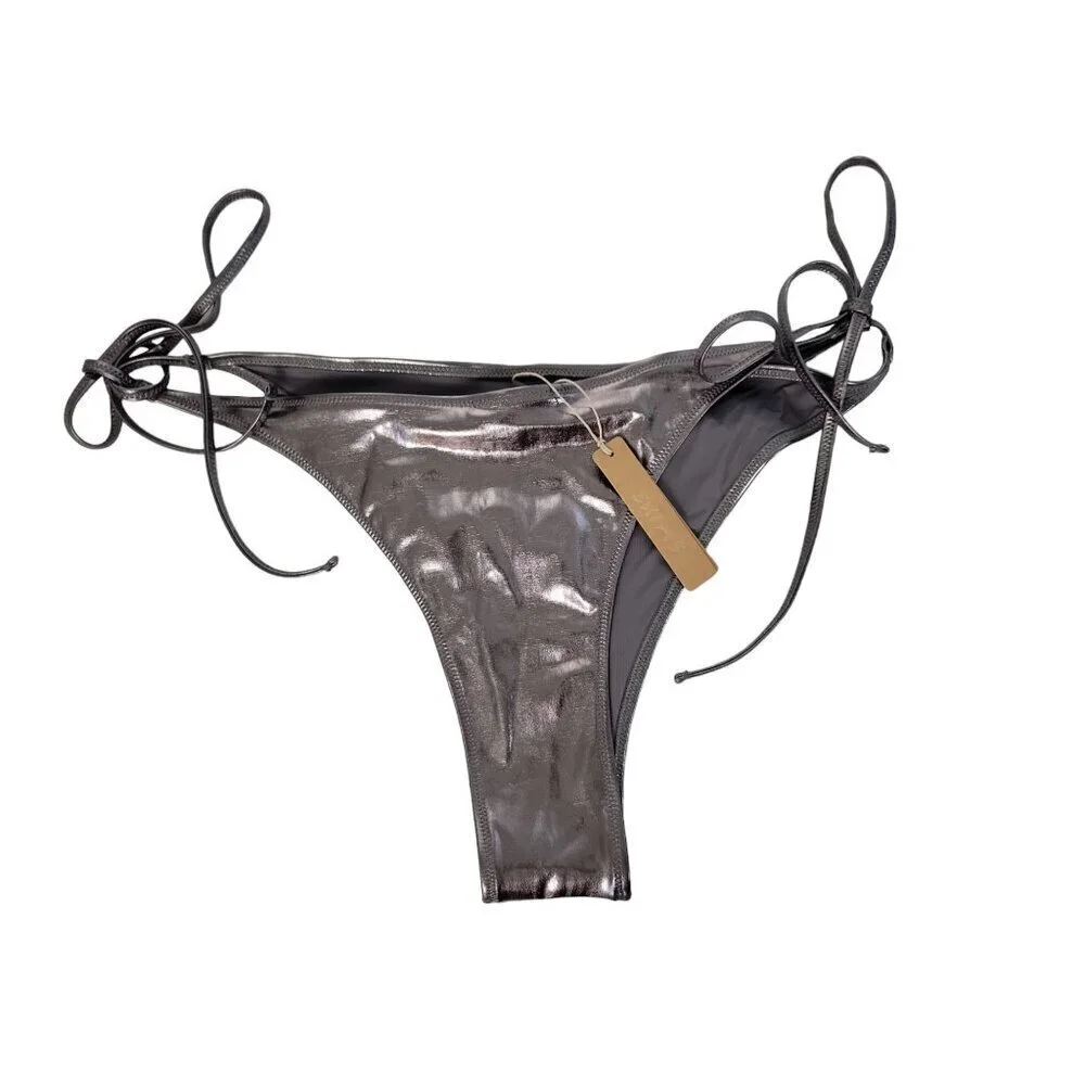SKIMS Metallic Swim Tie Bikini Bottom Womens Plus 4X Grey Shiney Vixen Beach NWT